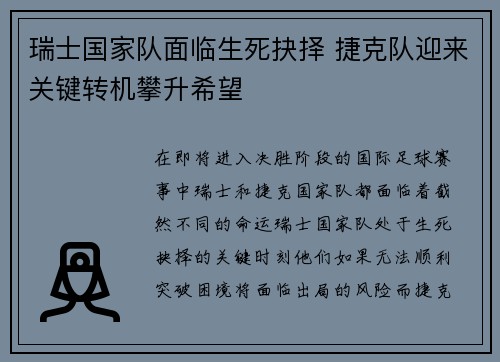 瑞士国家队面临生死抉择 捷克队迎来关键转机攀升希望