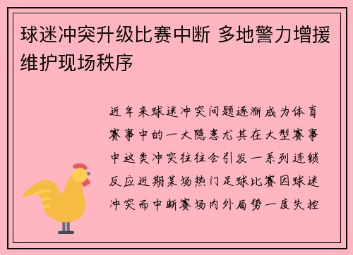 球迷冲突升级比赛中断 多地警力增援维护现场秩序